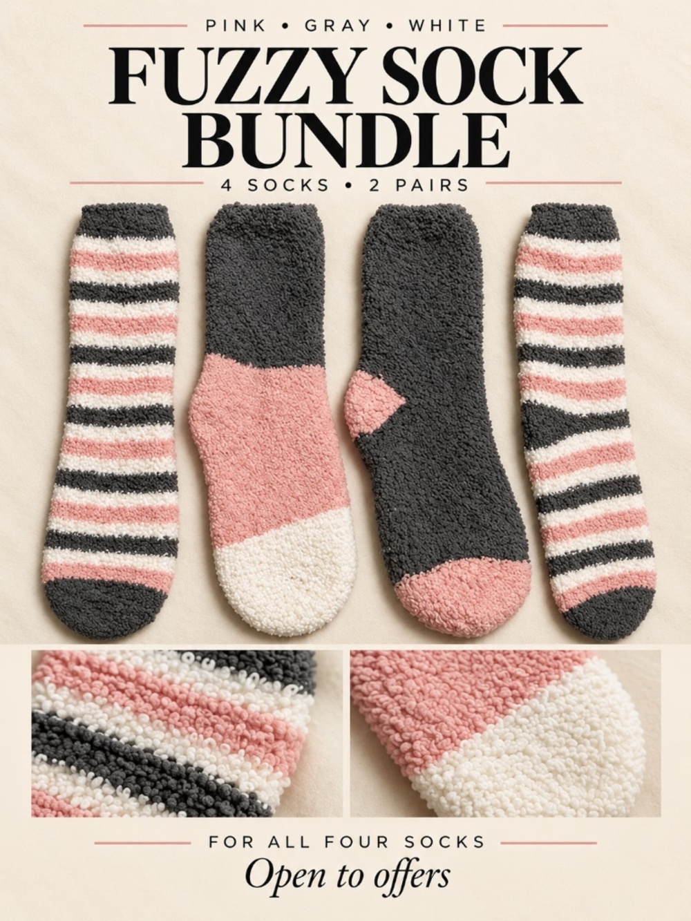Pink & Gray Fuzzy Sock Bundle 2 Pairs